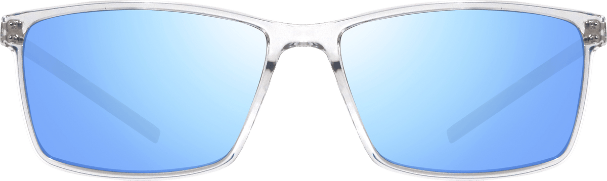 Caspar sunglasses with clear translucent frame and blue mirrored lenses, front view