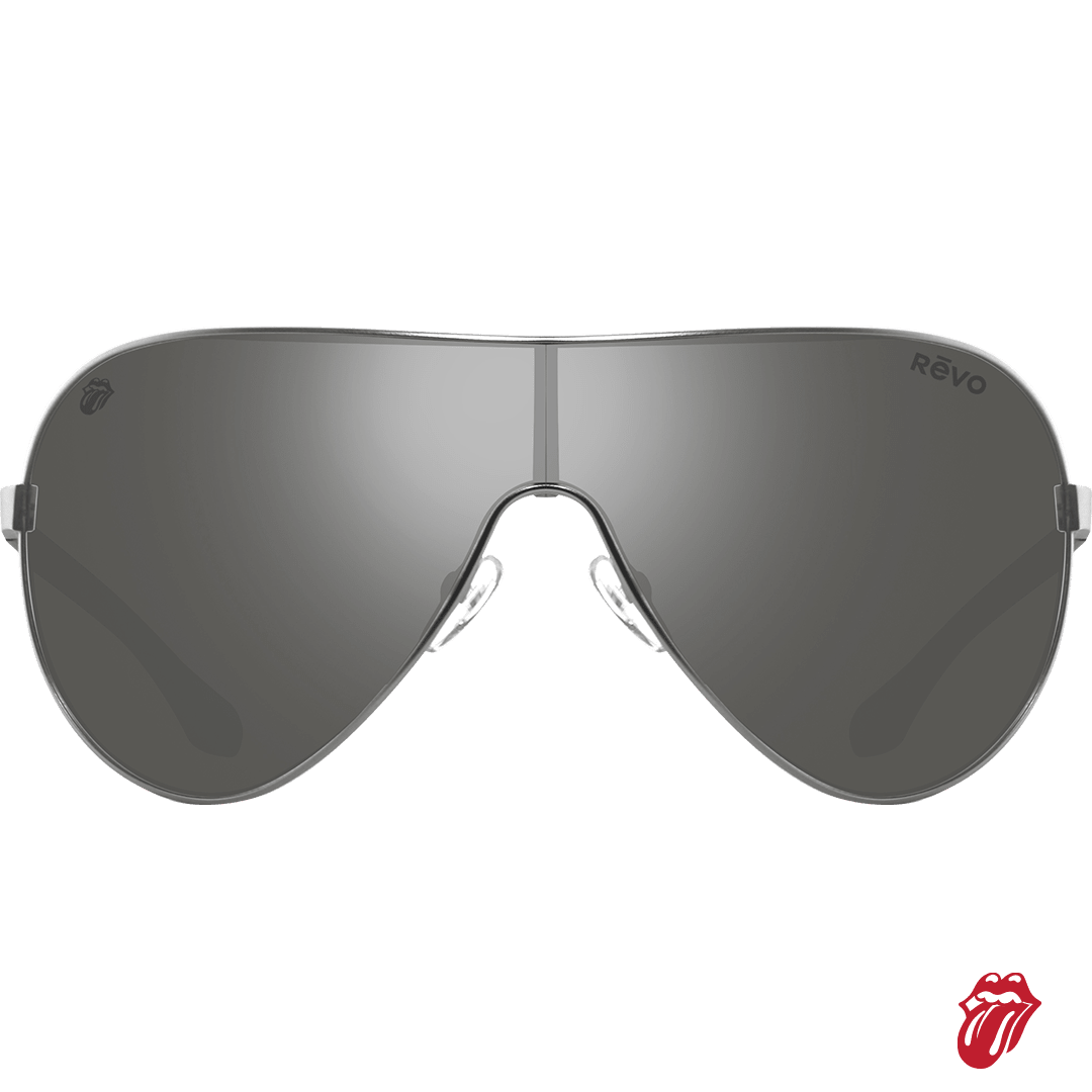 Gimme Shelter LTD shield sunglasses with mirrored gray lenses and lightweight metal frame.
