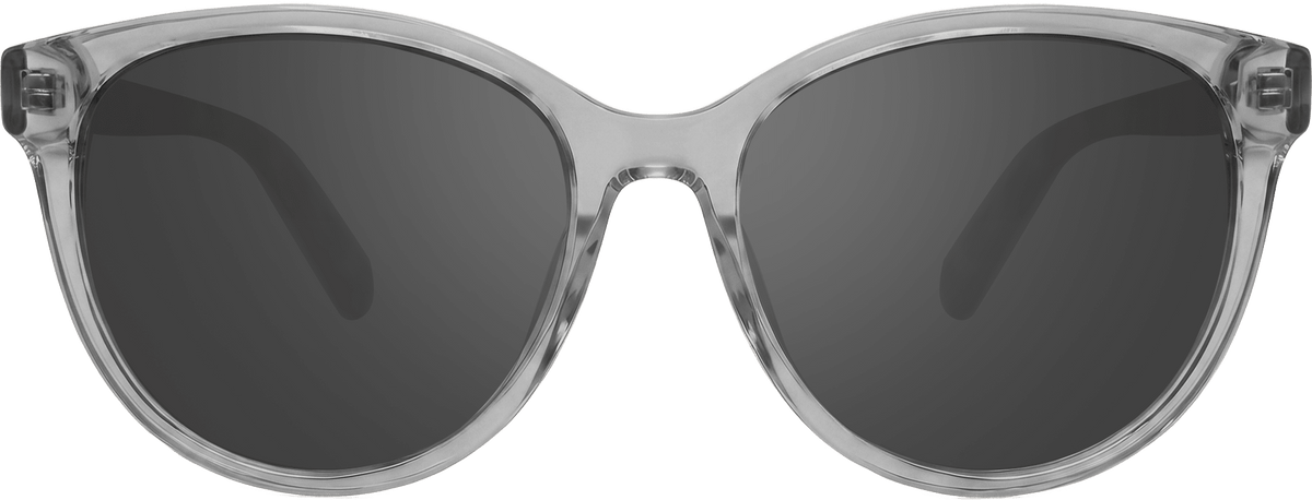 Ginger translucent gray frame sunglasses with smoky lenses and REVO branding on the temple