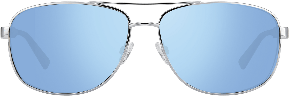 Preston wrap navigator sunglasses with blue mirrored lenses and a slim metal frame