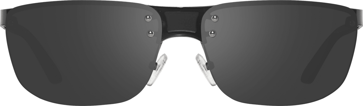 Lex rimless sunglasses with dark gray lenses and a slim frame with adjustable nose pads.