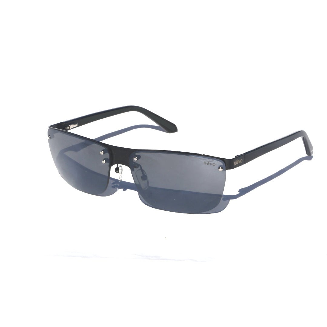 Lex rimless sunglasses with blue gray lenses and slim black temples