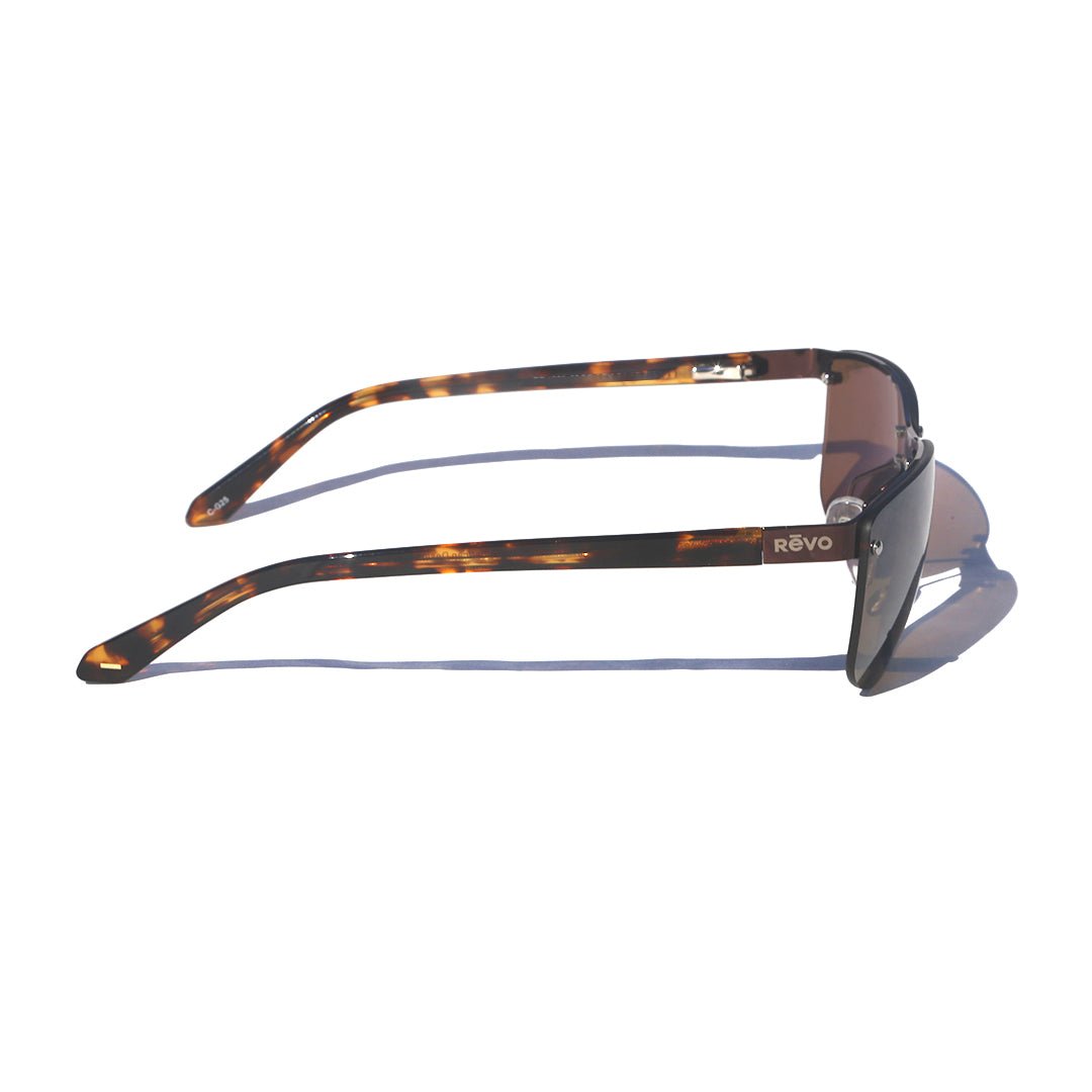 Lex tortoiseshell sunglasses with brown lenses shown in a side angle.