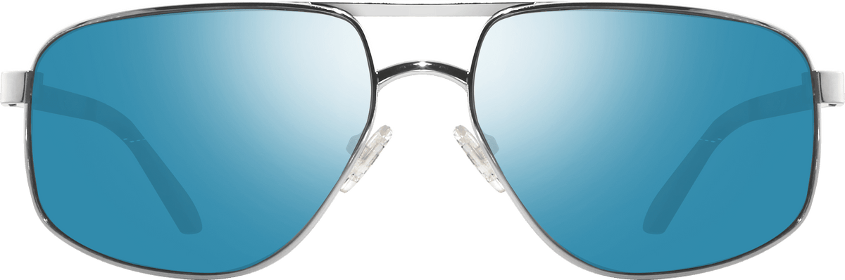 Adams aviator sunglasses with blue mirrored lenses and a slim metal frame