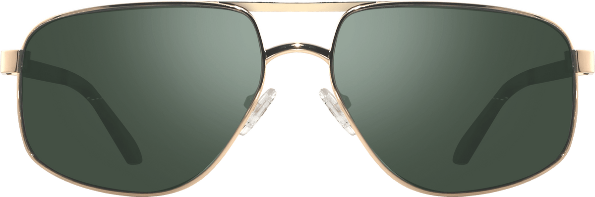 Adams aviator sunglasses with gold metal frame and dark green lenses