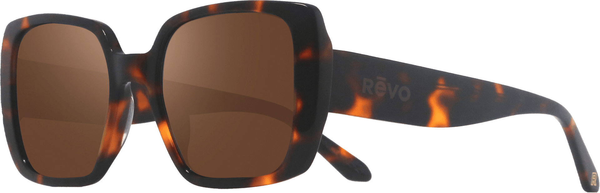 Sunglasses with tortoiseshell frame and brown lenses on a white background
