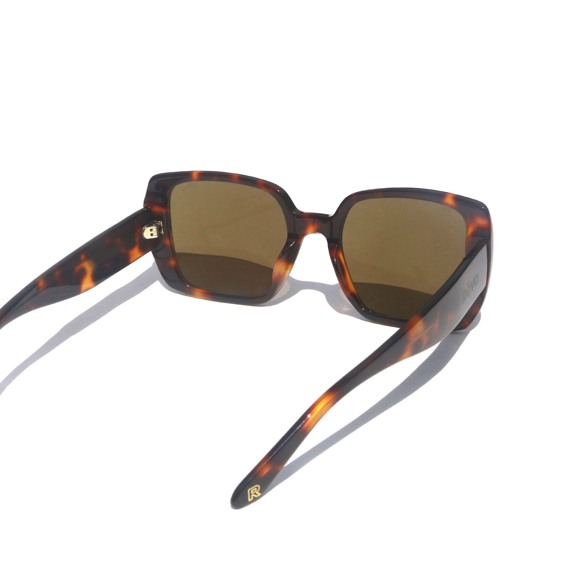Sunglasses with tortoiseshell frame and brown lenses on a white background