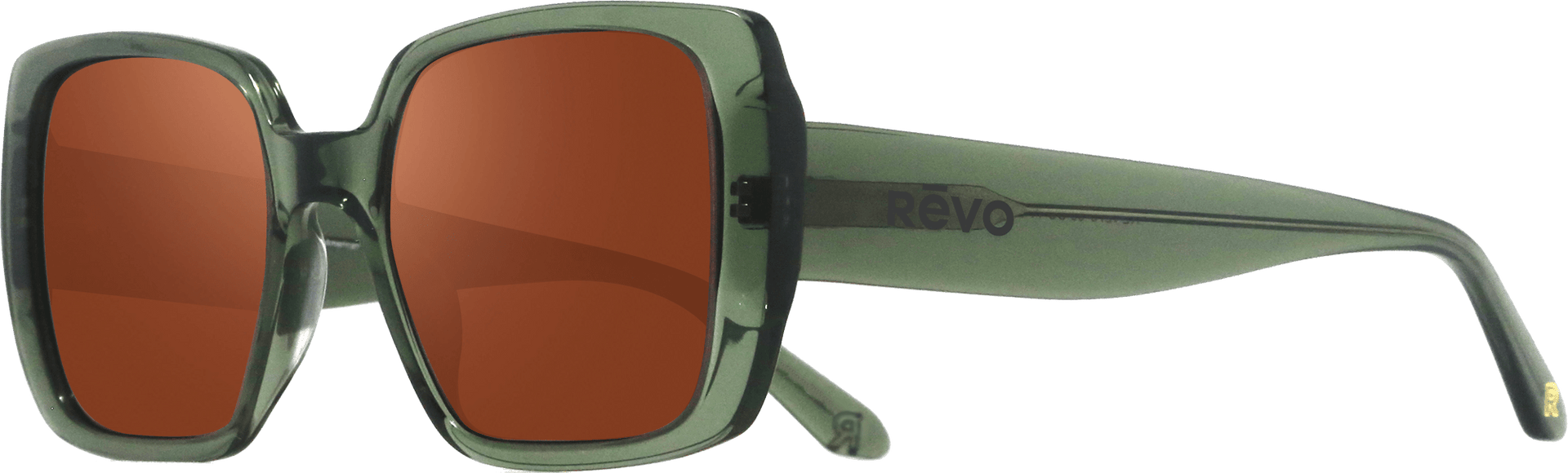 Green sunglasses with brown lenses on a white background