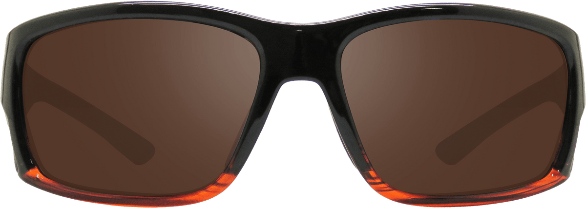 Sunglasses with black frame and brown lenses on a transparent background