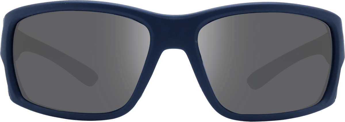 Blue sunglasses with dark lenses on a transparent background