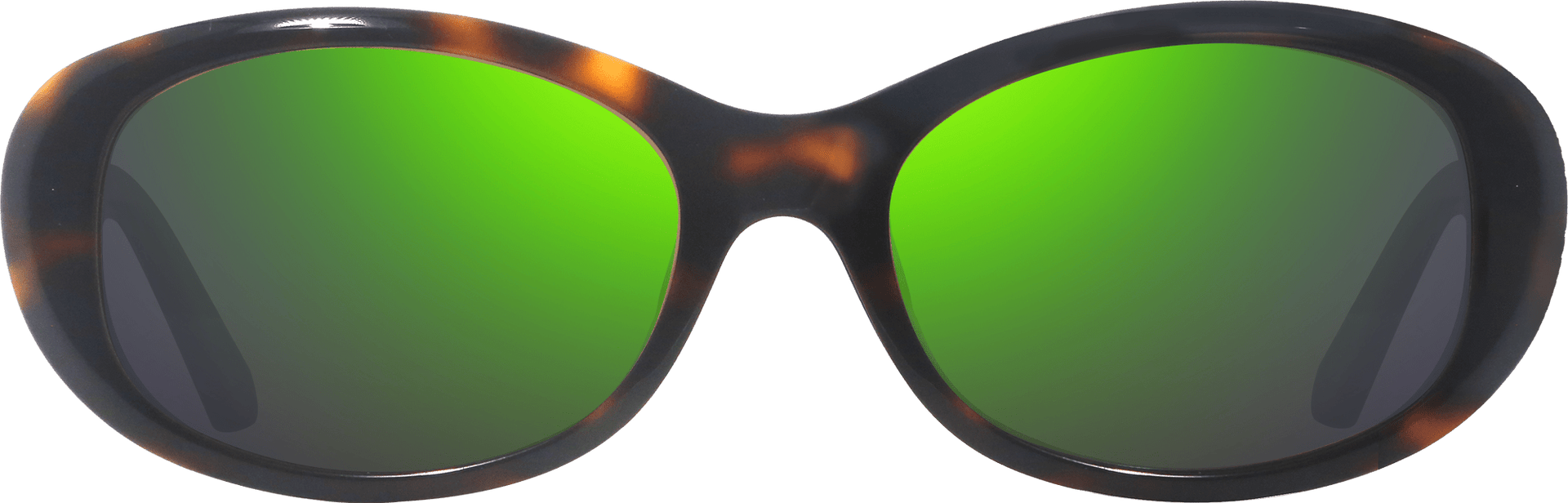 Sunglasses with green lenses and tortoiseshell frame on a white background
