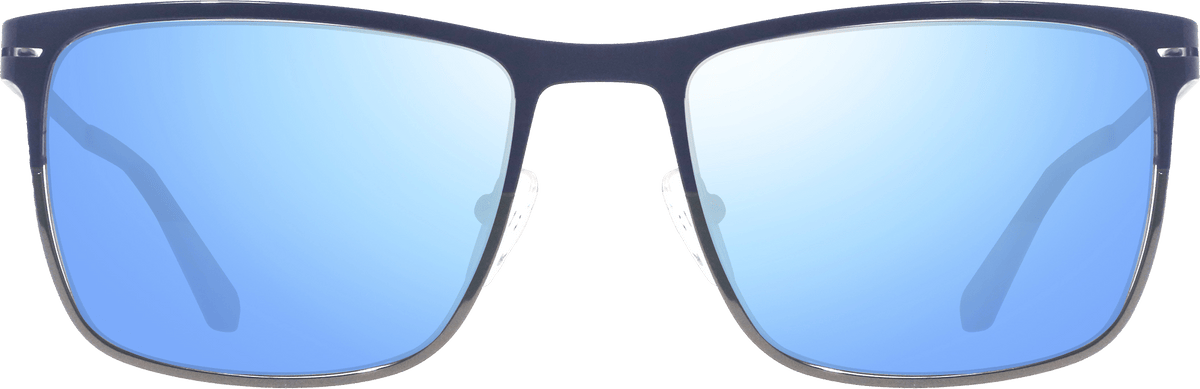 Roman wayfarer sunglasses with a dark frame and blue mirrored lenses